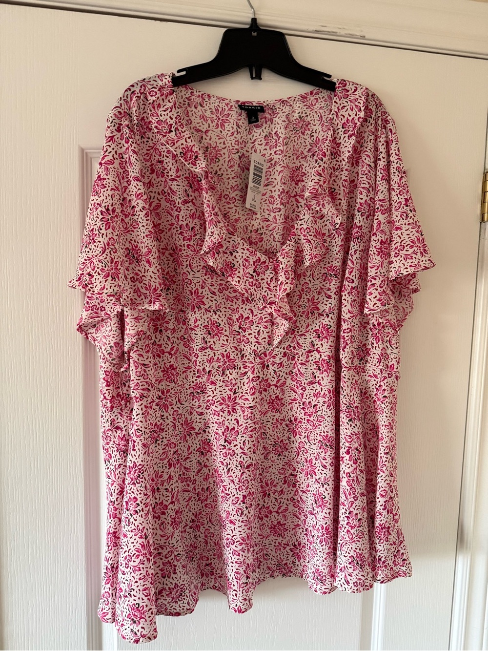 Torrid Pink Floral Ruffle V-Neck Blouse